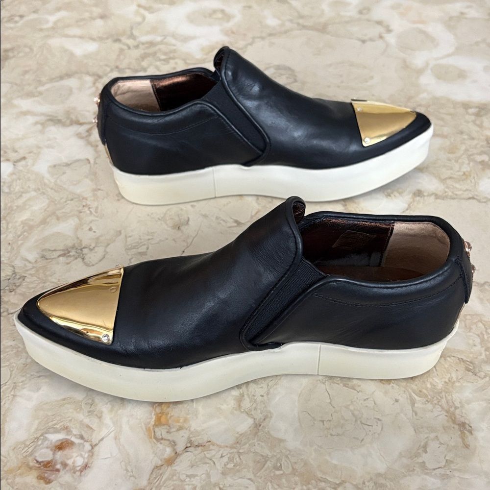 Alexander Smith London Leather Slip On Metal Cap Toe Platform Sneakers - Picture 6 of 14